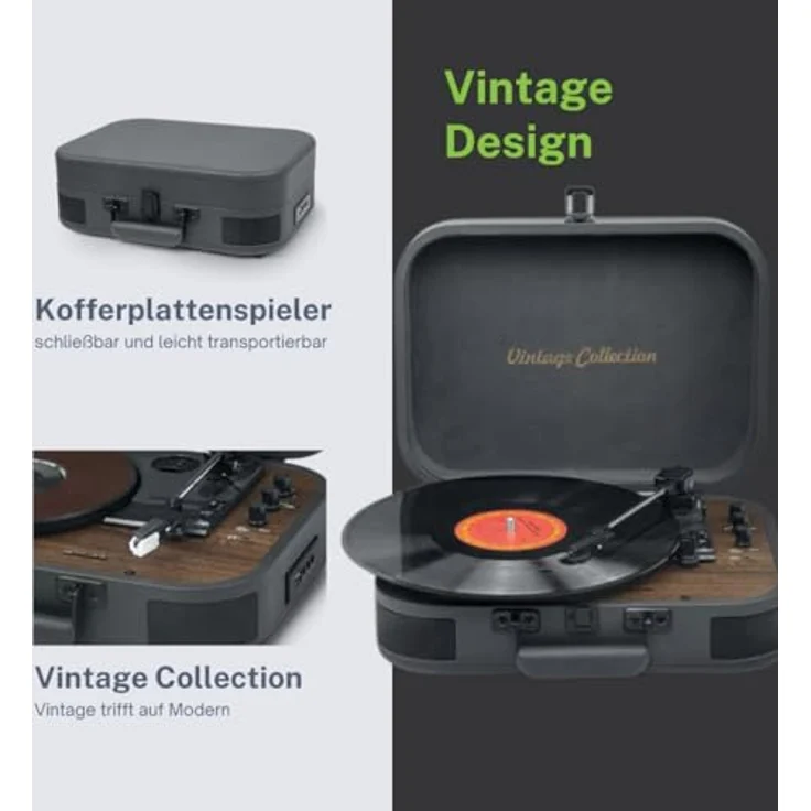 Muse MT-207 DGB, Plattenspieler mit Bluetooth, integrierten Stereo Lautsprechern und USB, schwarz – Bild 4