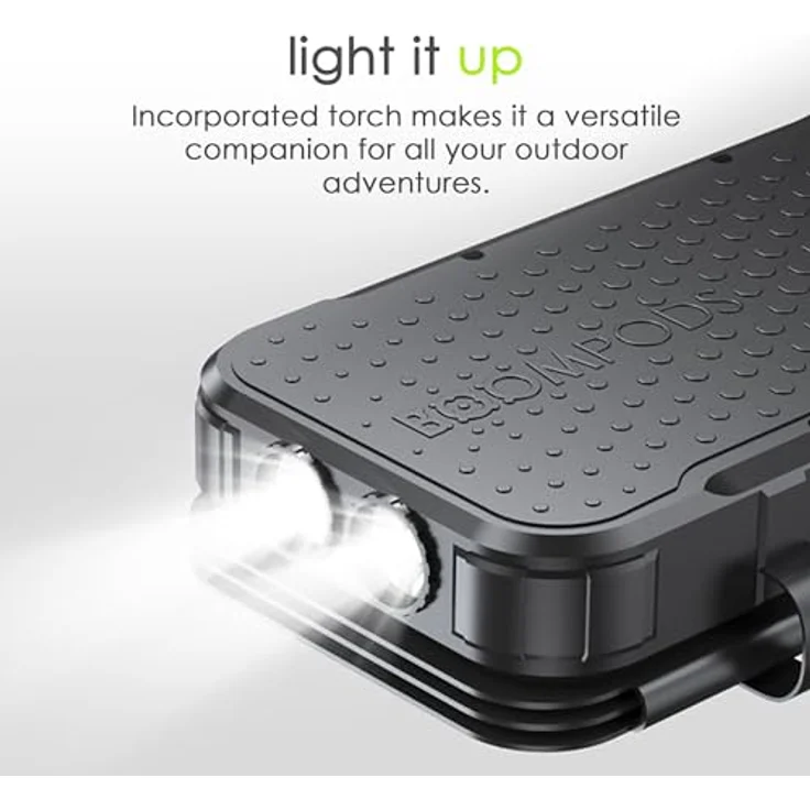 Boompods Neutron 16000mAh Faltbare Solar Powerbank - Tragbares Ladegerät mit Schnellladefunktion, Power Bank mit Solarpanel, 2x USB für Handy und Tablet, Camping-Taschenlampe, Schwarz – Bild 5