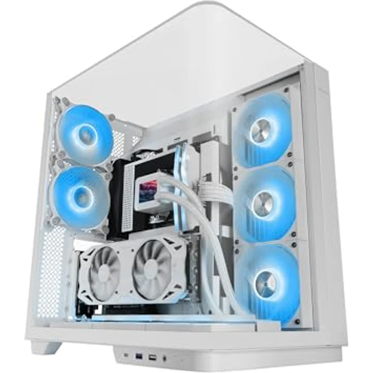 Mars Gaming MC-INFINIO, PC-Tower-Gehäuse mit gebogenem gehärtetem Glas, zwei ARGB-Lüftern, vertikaler GPU-Montage, USB-C-Anschluss, weiß – Bild 1