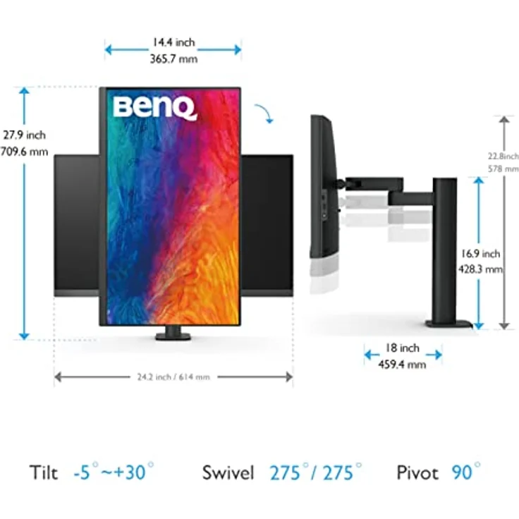 BenQ PD2705UA 27 Zoll 4K-Monitor mit Ergo-Arm, UHD, sRGB, Rec. 709, HDR10, IPS, AQCOLOR-Technologie, USB-C – Bild 4