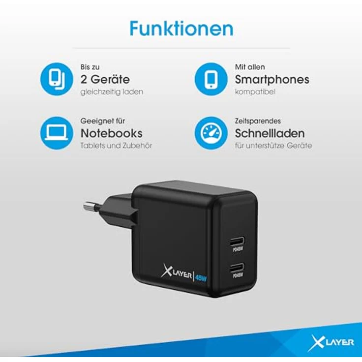 XLayer 45W dual USB C Ladegerät Power Delivery Schnellladen ipad iPhone 15 14 13 Mini 13 Pro Max 12 11 SE XS Android geräte Tabs Power Adapter Ladeadapter Ladestecker Netzteil Charger Kabel (Schwarz) – Bild 4