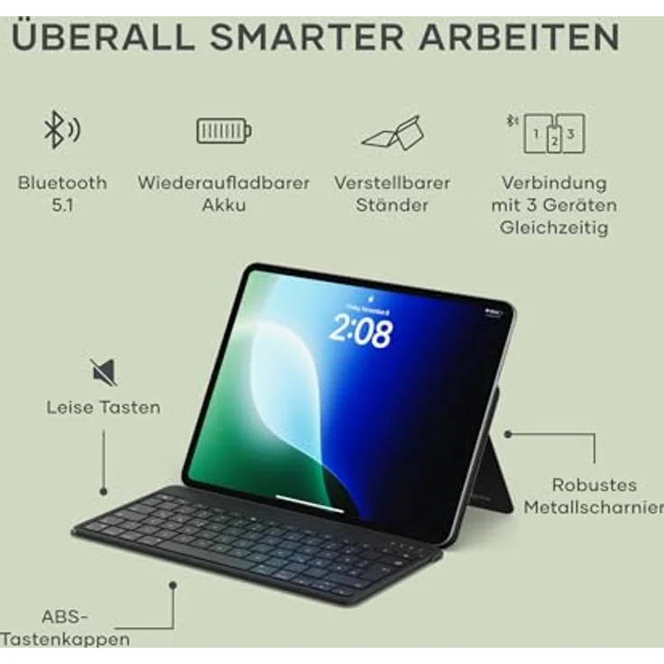 Satechi OntheGo Bluetooth Tastatur mit integrierten Standfuß, Schwarz, Scissor-Switch-Tasten, USB-C-Anschluss – Bild 3