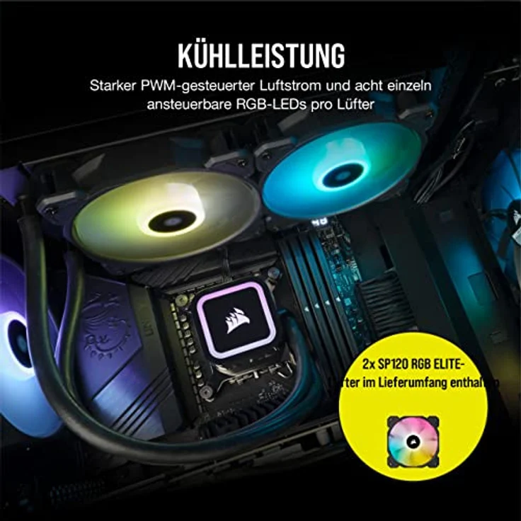 Corsair H100x RGB Elite CPU-Flüssigkeitskühler - 16 Dynamische RGB-LEDs - SP120 RGB Elite Series PWM-Lüfter - Sockel Intel® LGA 1700, 1200, 115X, 2066, AMD® AM5/AM4 - Schwarz – Bild 5