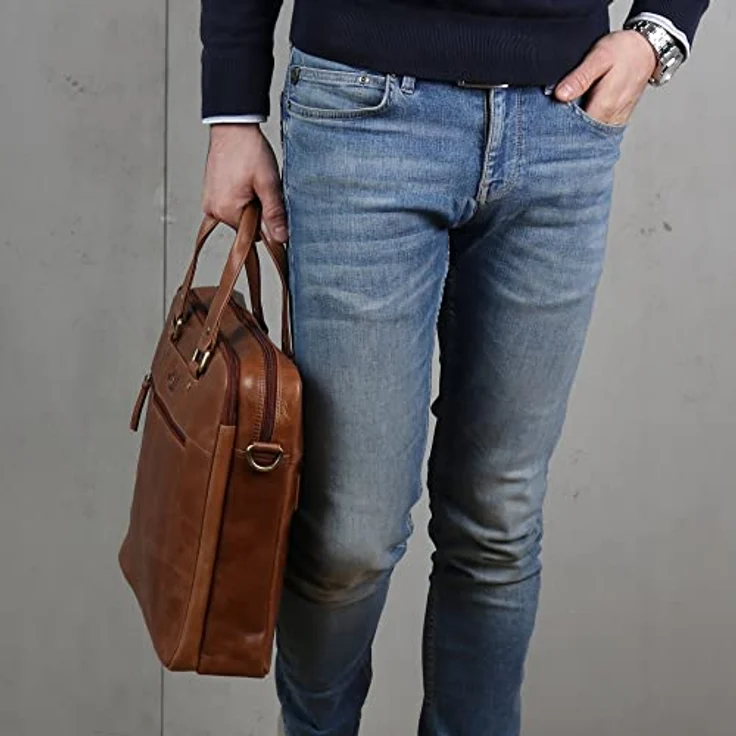 SID & VAIN große Laptoptasche echt Leder - 15 Zoll Laptop Business-Tasche Yann - Umhängetasche Aktentasche Lehrertasche mit Laptop-Fach - Ledertasche Herren Damen braun handgefertigt - Vachetta Leder – Bild 3