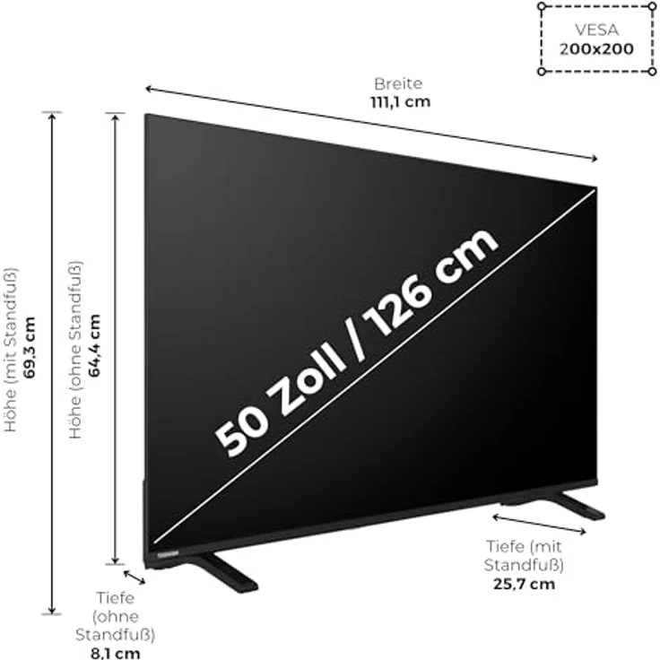 Toshiba 50UV1563DDW, 50 Zoll 4K UHD Smart TV mit Dolby Vision HDR, Triple-Tuner (DVB-C/S2/T2) und VIDAA Streaming Apps – Bild 3