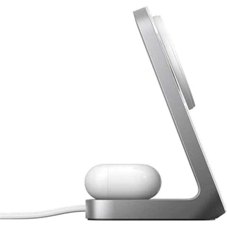 Nomad Stand One V4, 2-in-1 MagSafe Qi2.2 Ladegerät mit 25 W für iPhone & AirPods, Silber – Bild 3