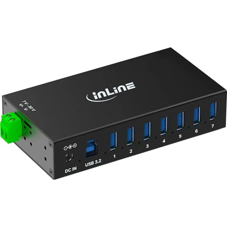 InLine USB 3.2 Gen.1 Industrie-Hub 7 Ports, aktiver Aluminium-Hub mit Netzteil, DIN-Schienen-Montage, 5Gb/s, Schutzfunktionen, 33456B – Bild 3