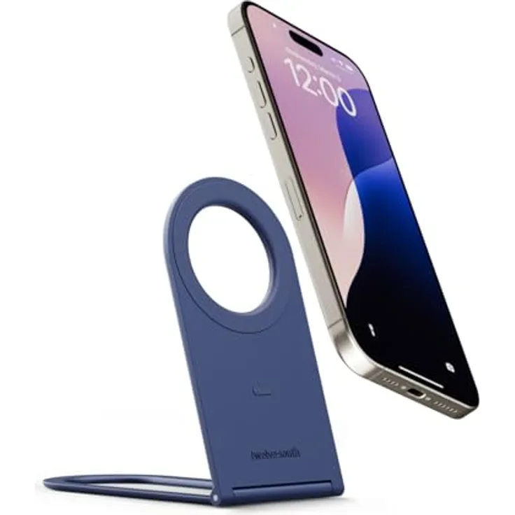 TwelveSouth Curve Nano - Coastal, Faltbarer Smartphone Halterung aus Aluminium, Blau, kompatibel mit Qi2 und MagSafe