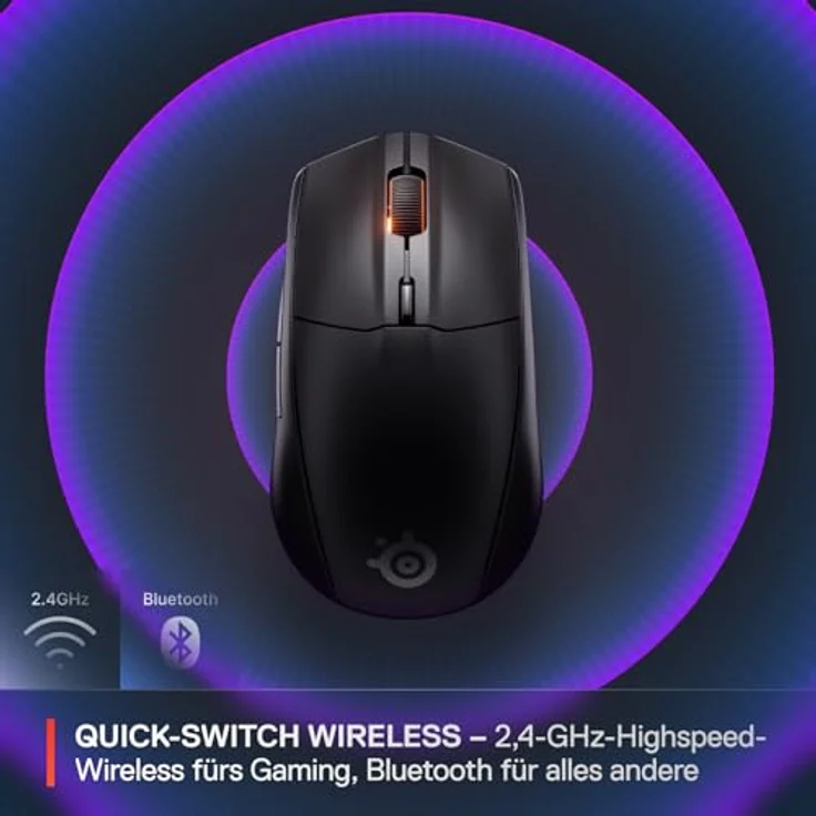 SteelSeries Rival 3 Wireless Gen 2 Gaming-Maus, 2,4 GHz und Bluetooth, 18.000 DPI TrueMove Air-Optiksensor, bis zu 200 Std. Akkulaufzeit, ultraleicht, PTFE-Gleitfüße, Schwarz – Bild 3