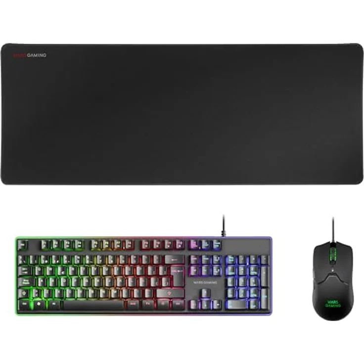 Mars Gaming MCPXBES, Combo H-Mech FRGB Tastatur, Ultralight Maus 10000DPI und XXL Mousepad, Schwarz – Bild 1