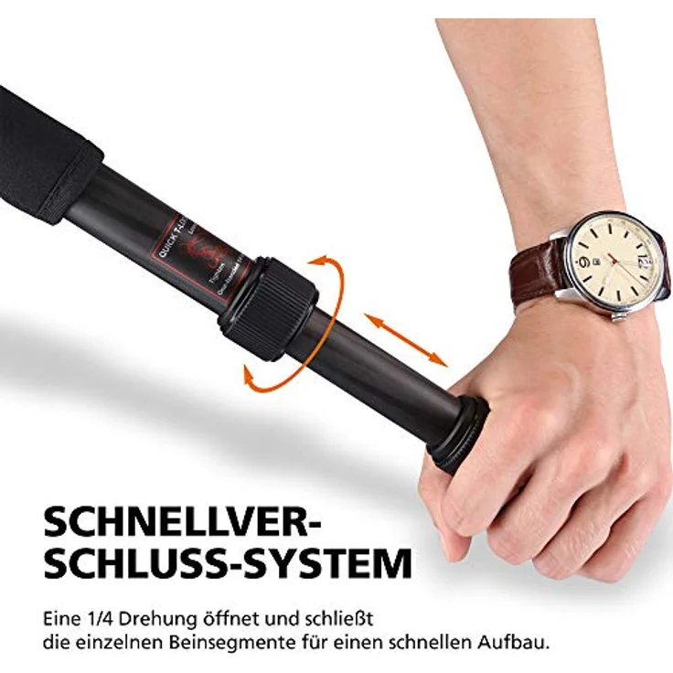 Rollei Carbon Stativ CT-5C I 3-in-1 Kamera-Stativ, Mini-Stativ und Monopod I 157 cm max. Höhe, 43 cm Packmaß, Makro-Funktion, Panorama-Kugelkopf – Bild 6