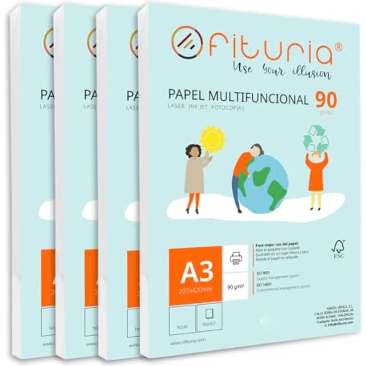 OFITURIA Packung mit 1000 weißen DIN A3 Blättern, 90g Druckerpapier, multifunktional für Schule und Büro, ideal für Laser- und Tintenstrahldrucker – Bild 1