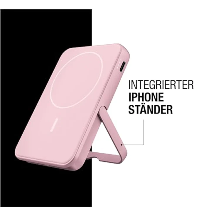 Fresh 'n Rebel Wireless Magnetic Powerbank 5000mAh, MagSafe-kompatibel, PD 20W Schnellladung, USB-C Port (in/Out), tragbar, mit Ständer (Pastel Pink) – Bild 4