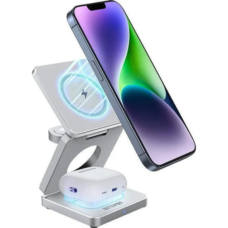 BlitzWolf BW-IW30, 3-in-1 Wireless Charger mit 20W Schnellladung, Silber, für iPhone, Apple Watch & AirPods