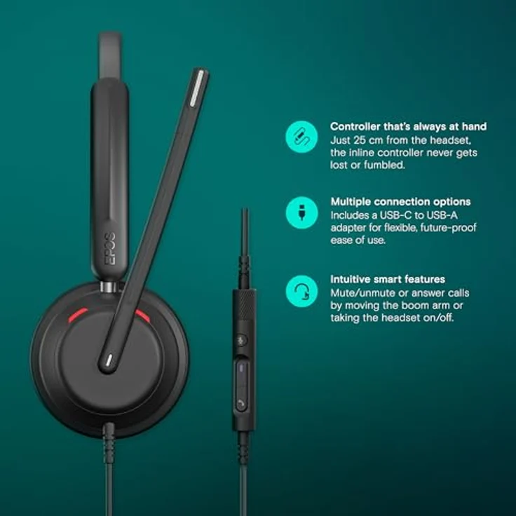 EPOS Impact 730T Kabelgebundenes Büro-Headset mit Geräuschunterdrückungsmikrofon, USB-Anschluss und leichtem Design - Ideal für Homeoffice und Callcenter, Schwarz – Bild 3