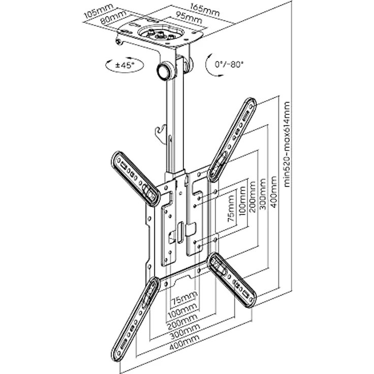 HALTERUNGSPROFI Premium TV Deckenhalterung, neigbar bis zu 105°, höhenverstellbar, max. 20kg Traglast, VESA 400x400, 55 Zoll, silberfarben – Bild 3