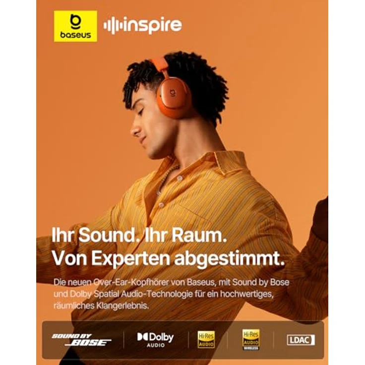 Baseus Inspire XH1, Over-Ear Kopfhörer mit Noise Cancelling, Sound by Bose, Cloud-Komfort, 100 Std. Spielzeit, Sonnenuntergangs-Koralle – Bild 2