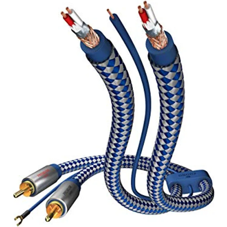 inakustik - 00405115 - Premium Phonokabel (Cinch, RCA) | Separate Masseleitung | 1,50m in Blau/Silber | 2-fache Abschirmung - Vollmetallstecker | Kabeldurchmesser: 6,0 mm - moderner Geflechtschirm