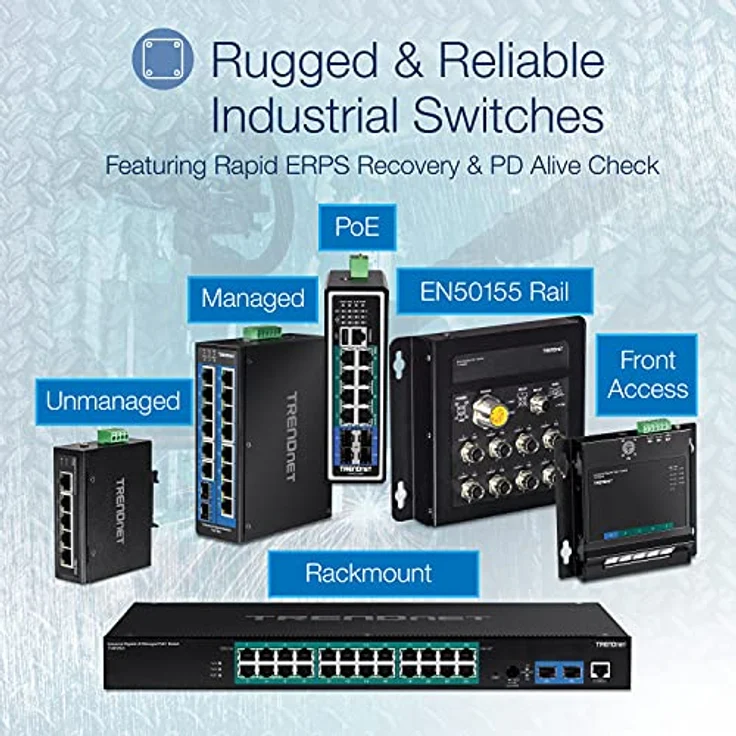 TRENDnet 5-Port-gehärteter industrieller Gigabit-DIN-Schienen-Switch, TI-G50, 10-Gbit - s-Switching-Kapazität, Gigabit-Netzwerk-Switch mit Schutzart IP30, DIN-Schienen- und Wandhalterung inklusive – Bild 8