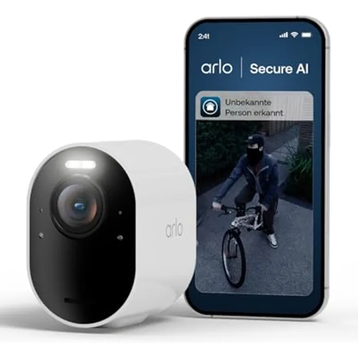 Arlo Ultra 3 Überwachungskamera Aussen, Kabellos, 4K UHD, 180° Sichtfeld, Farb-Nachtsicht, Bewegungsmelder, Alarm Sirene, Zusatzkamera mit Akku