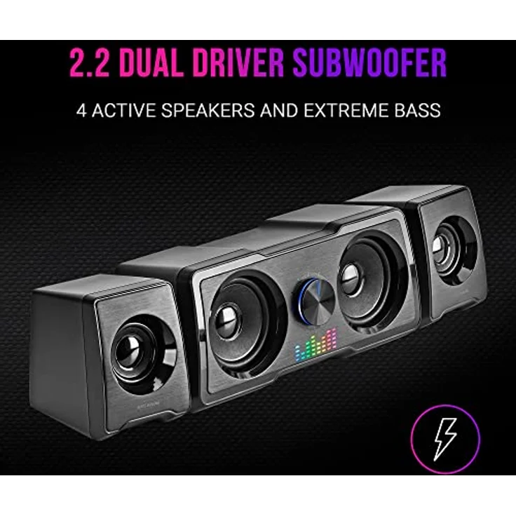 Mars Gaming MS22, Kompakte Gaming Lautsprecher 2.2, RGB Flow, Subwoofer + 4 Aktiv-Lautsprecher, DSP Sound 35W, Schwarz – Bild 4