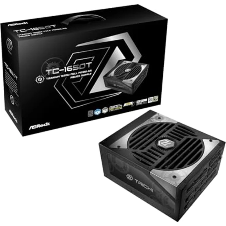 ASRock Netzteil TC-1650T, 1650W, 80 Plus Titan, modular, PCI-E 5.1 x2, PCI-E 6+2 Pin x8, SATA x12, silber – Bild 1