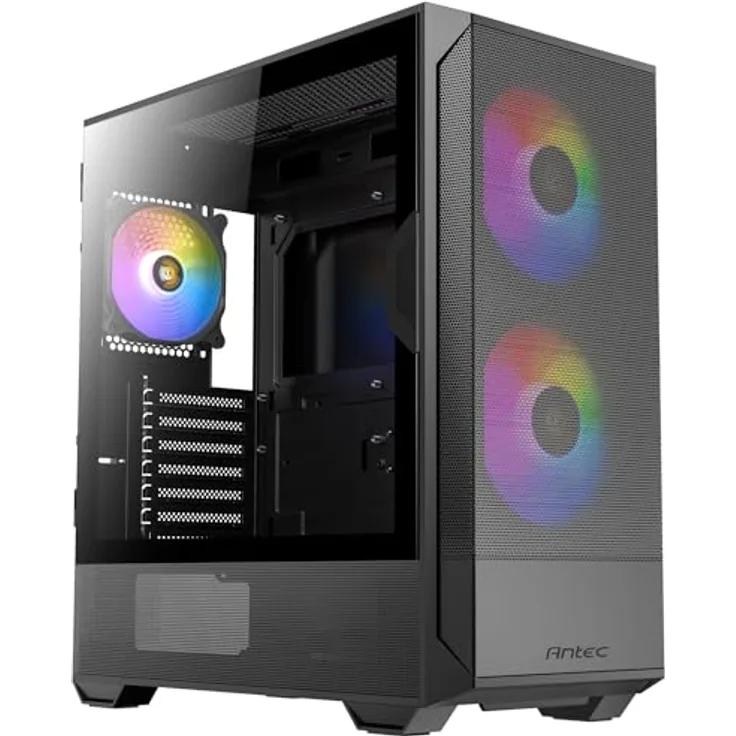 ANTEC NX416L Netz-Frontplatte mit hohem Luftstrom, 2 x 160 mm und 1 x 120 mm ARGB-Lüfter im Lieferumfang enthalten, Typ-C, Scharnier-Seitenwand aus gehärtetem Glas, bis zu 11 Lüfter,