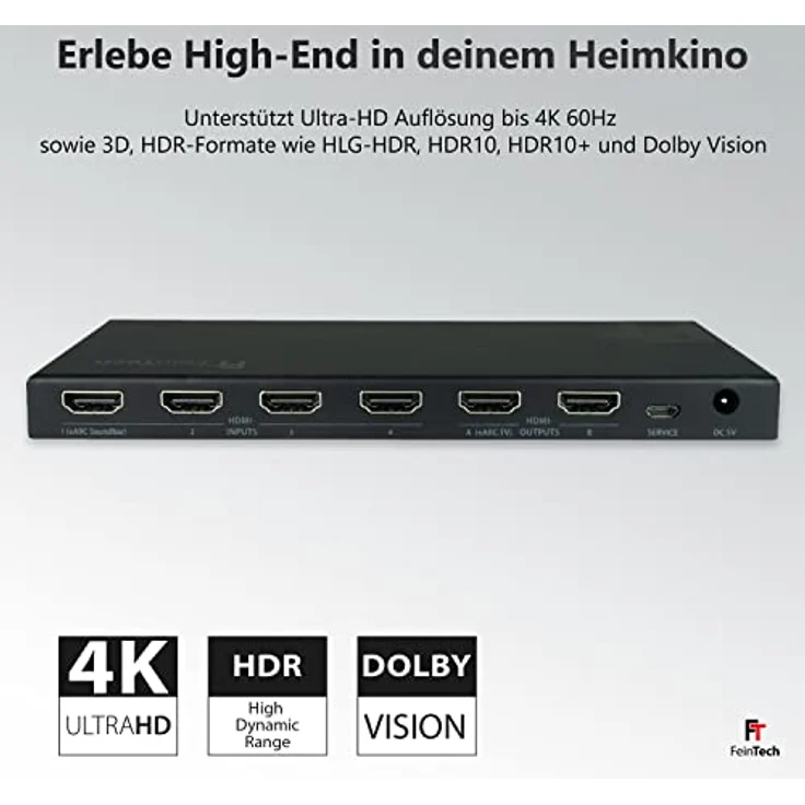 FeinTech VAX04201 HDMI eARC Pass Matrix Switch 4x2 für Soundbar und 2 Displays 4K 60Hz Dolby Vision Atmos – Bild 5