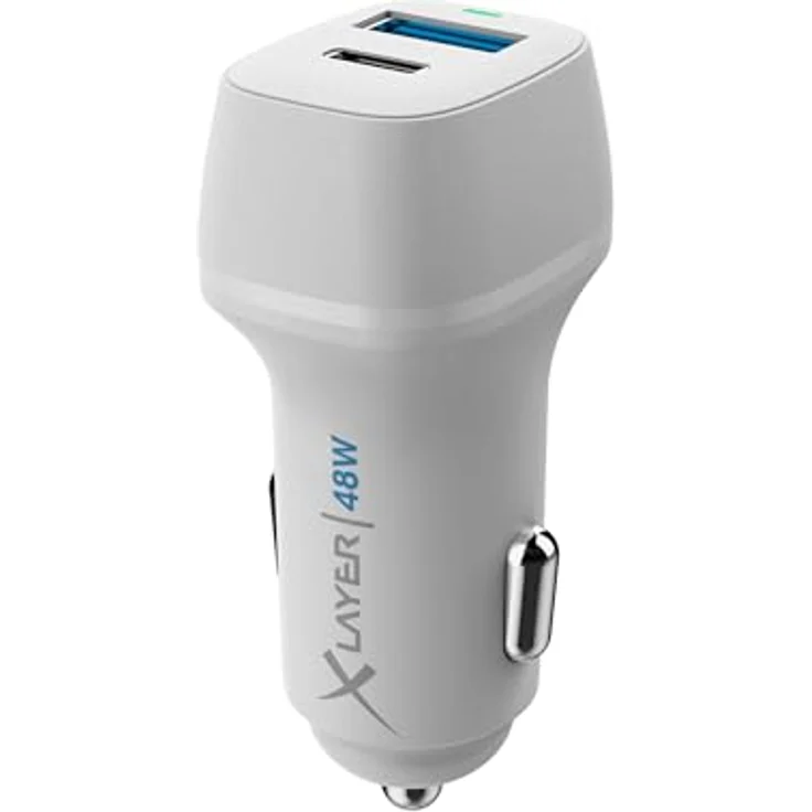 XLayer 48W Zigarettenanzünder USB C & USB Auto Adapter PD 30W & QC 3.0 Super Mini KFZ Ladegerät USBC Schnellladung Kompatibel mit iPhone 15 Pro Max 14 13, Google Pixel, Samsung weiß - Handy-Ladegerät von Xlayer mit USB Power Delivery 3.0 und Dualem Schnellladen – Bild 1