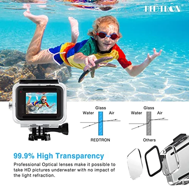 REDTRON wasserdichtes Gehäuse für GoPro Hero 8, 60M wasserresistente Tauchtasche mit Schnellmontage Klammer & 12 Anti-Fog-Einsätzen – Bild 2