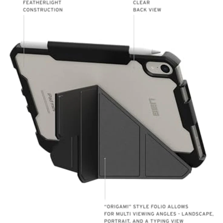 URBAN ARMOR GEAR Essential Armor Folio für Apple iPad mini (A17 Pro - 7. Generation 2024, 6. Generation 2022), Hülle mit Wake/Sleep-Funktion, Apple Pencil Halter und Standfunktion, schwarz (transparent) – Bild 3