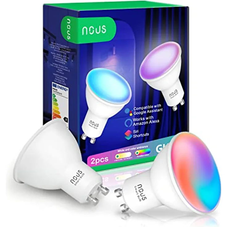 NOUS GU10 RGB LED Lampe, WLAN Glühbirne Alexa, Smart Light Bulb, App gesteuertes Licht, Glühbirne Farbwechsel, LED Glühbirne dimmbar, Smart Life/Tuya App, 2.4GHz WiFi, Pack of 2