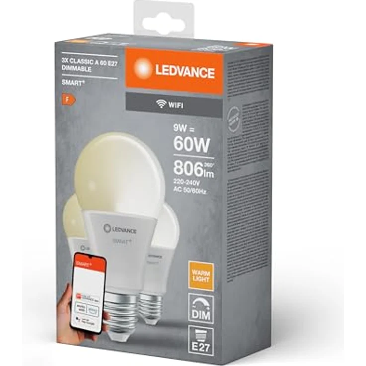 LEDVANCE Smarte LED-Lampe mit WiFi-Technologie für E27-Sockel, matte Optik ,Warmweiß (2700K), 806 Lumen, Ersatz für herkömmliche 60W-Leuchtmittel, smart dimmbar, 3-er Pack – Bild 2