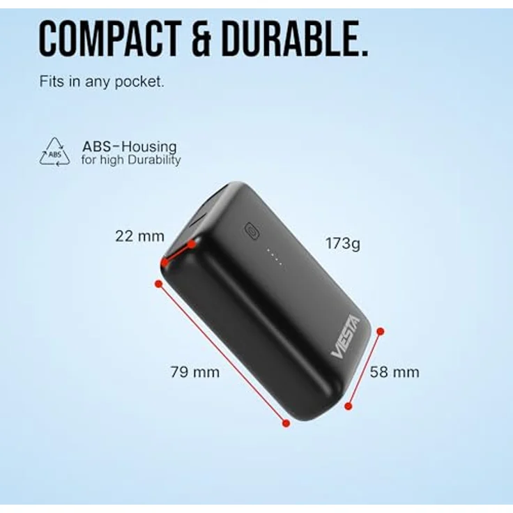 UMBRELLA Powerbank USB-C Mini [9000mAh] Schwarz - Fast Charging, PD20 W, Type-C Eingang & Ausgang, USB-Eingang, LED Batterieanzeige – Bild 5