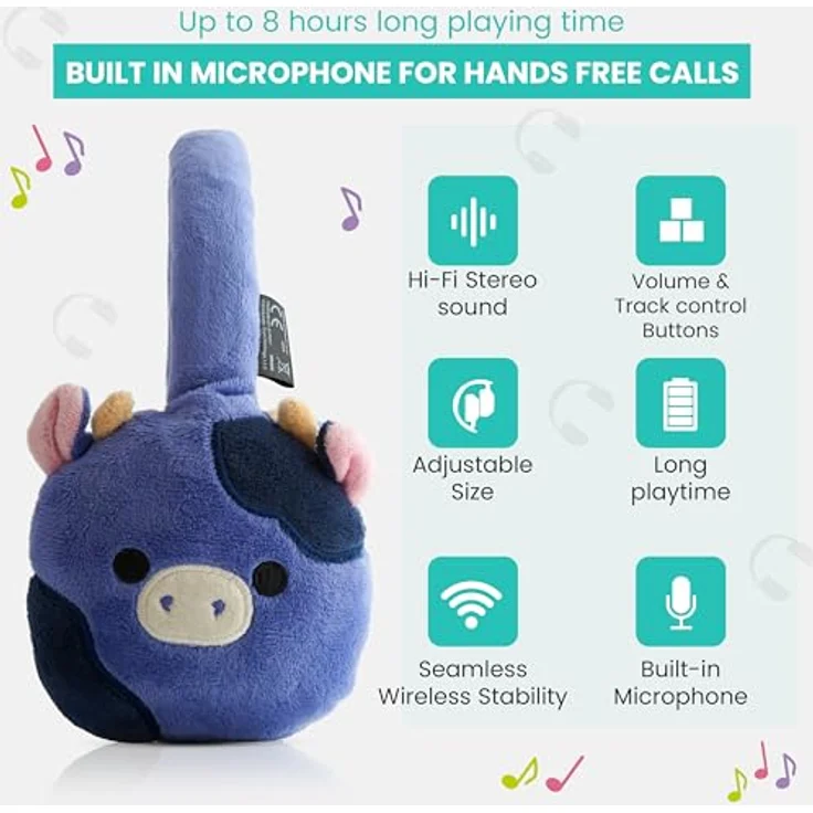 Emoji Squishmallows Kopfhörer INGRED, kabellose Stereo-Kopfhörer mit Mikrofon, verstellbarem Kopfbügel und Bluetooth 5.0, plüschiges Design – Bild 3