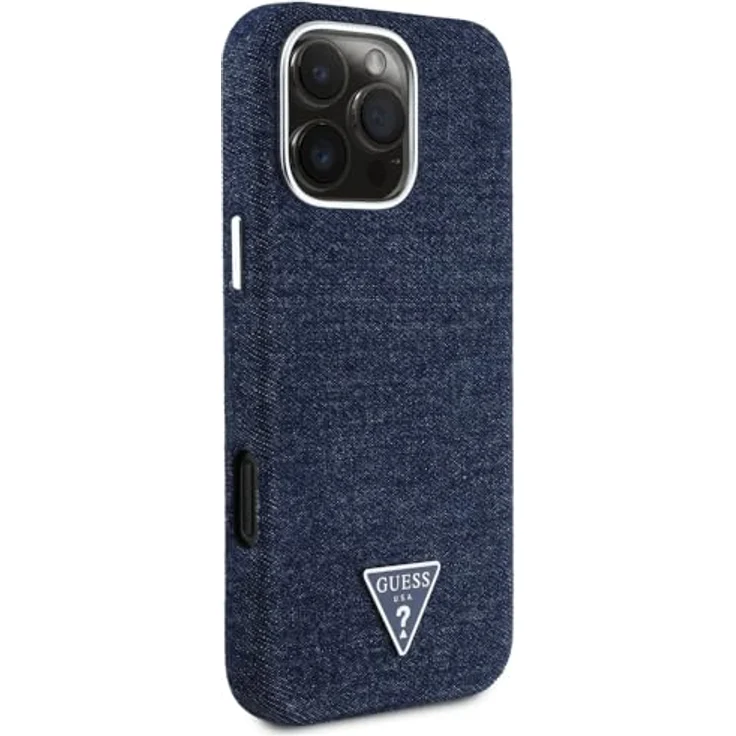 CG MOBILE Guess Denim Triangle Logo Hardcase-Hülle für iPhone 16 Pro, kompatibel mit MagSafe, Blau, PC/Denim/Aluminium/Mikrofaser – Bild 4