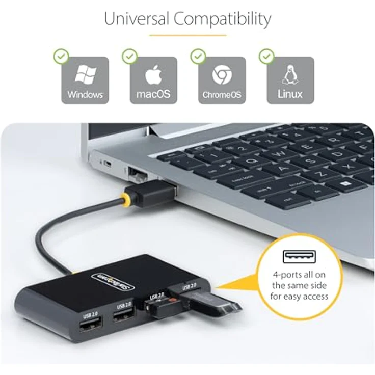 StarTech.com 4-Port USB 2.0 Hub, USB Busbetrieben, Mini USB Hub für Reisen, Multi USB Adapter/Verteiler, Mobiler USB Splitter, Schwarz – Bild 5