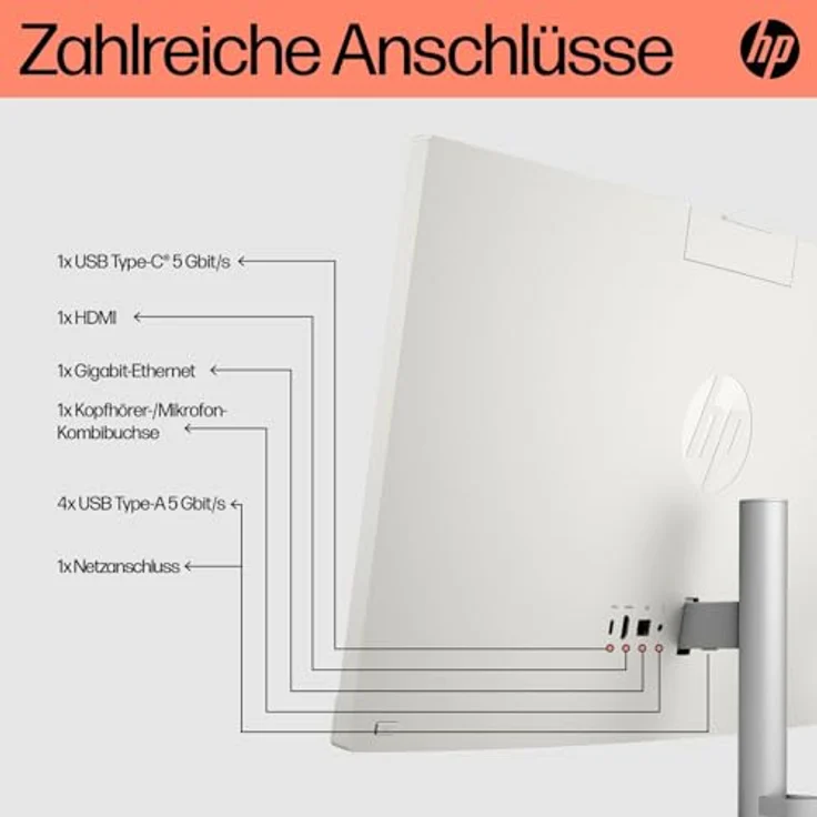 HP 24-cr0400ng All-in-One-PC - 60,5 cm (23.8") Full HD - AMD Ryzen 5 - 8 GB - 512 GB - Windows 11 Home - Muschelweiß – Bild 4