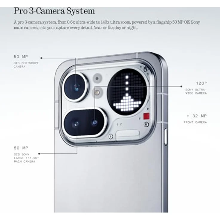 Nothing Phone (4a) Pro, Smartphone mit 50MP Triple-Kamera, 140x Ultra-Zoom, Metall-Unibody, 50W Schnellladen, 144Hz AMOLED, 8GB+128GB - Schwarz – Bild 3