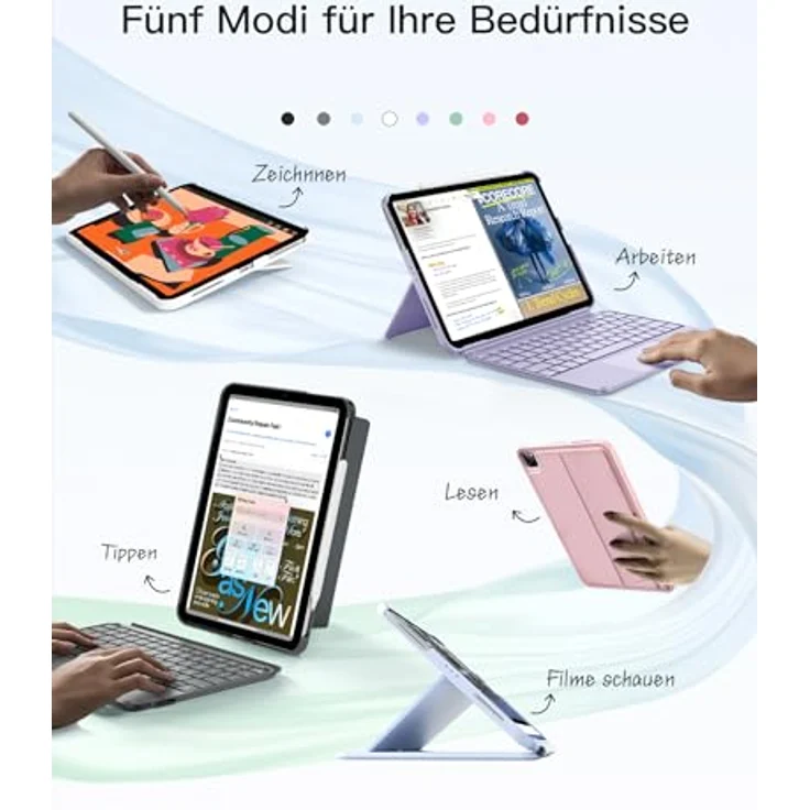 Inateck Hülle mit abnehmbarer Tastatur, ultraleicht mit Touchpad für iPad 10/11 Gen A16 2025, iPad Air 11" M3/M2 (2024), Pro 11 4/3/2/1, QWERTZ, AceTouch KB04122 – Bild 4