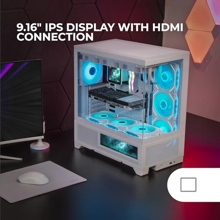 Mars Gaming MCLCDXW, Midi Tower PC, Weiß, ATX, micro ATX, Mini-ITX, gehärtetes Glas, Gaming mit IPS Display und RGB Beleuchtung – Bild 2