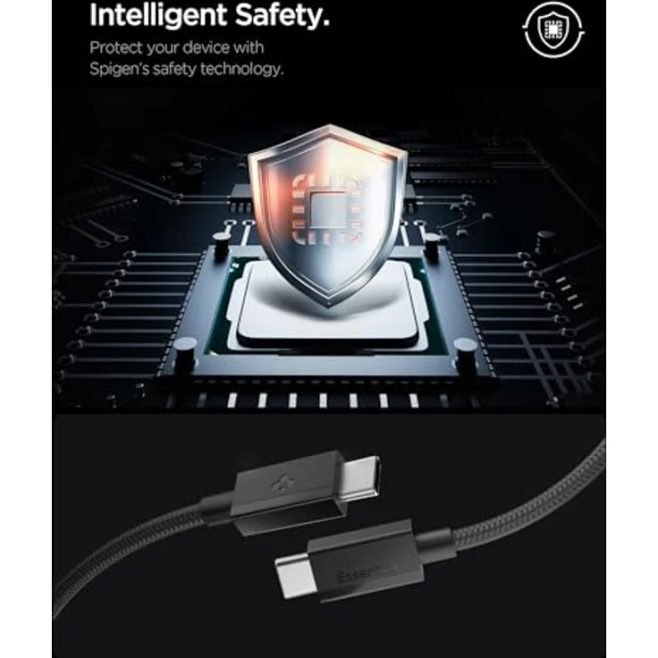 Spigen Essential USB C to USB C 60W Fabric Cable, 1.5m, schwarzes, langlebiges Lade- und Datenkabel mit Schutzmechanismen – Bild 4