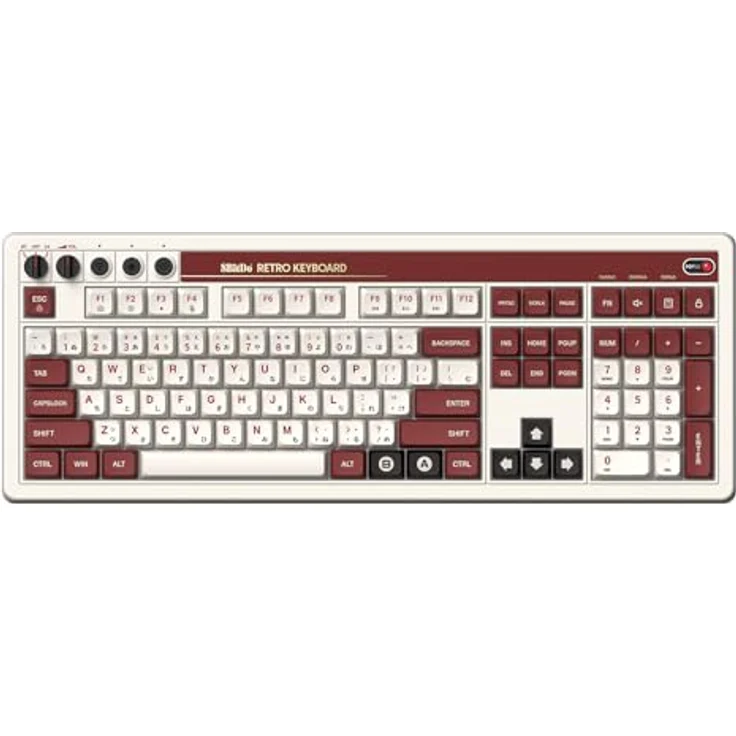 8BitDo Retro Mechanische Tastatur (Fami Edition) mit Numpad und Dual Super Buttons, UK - 108 Tasten, Kailh Box Switches, Bluetooth/Wireless/Wired USB – Bild 2