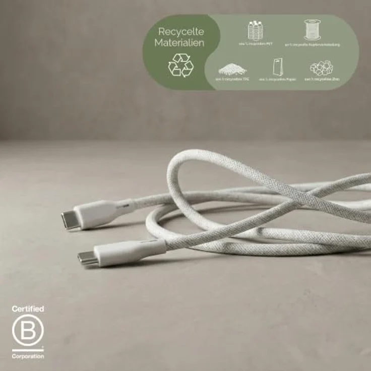 UPSTRÖM ËSSENTIALS CC250-100W-E, 2,5 m USB-C auf USB-C Ladekabel, 0,48 Gbit/s, Schnellladung, Weiß – Bild 3