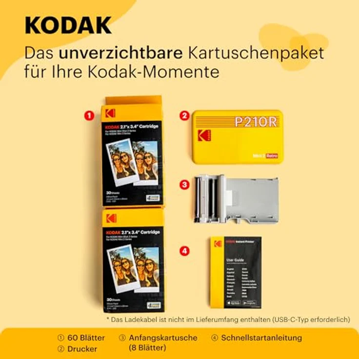 Kodak MINI 2 RETRO P210RB60 PORTABLE U'INSTANT PHOTO PRINTER BUNDLE 2.1X3.4 BLACK, Netzwerkkamera, Schwarz – Bild 3