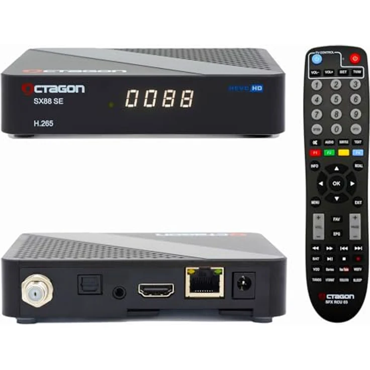 Octagon SX88 SE V2 HD S2+ IP Linux Sat Receiver mit PVR Aufnahmefunktion, HDTV DVB-S2 Satelliten TV Box, LAN, Unicable, Mediathek, YouTube, Internet Radio, Multistream, Blindscan, Kartenleser – Bild 1