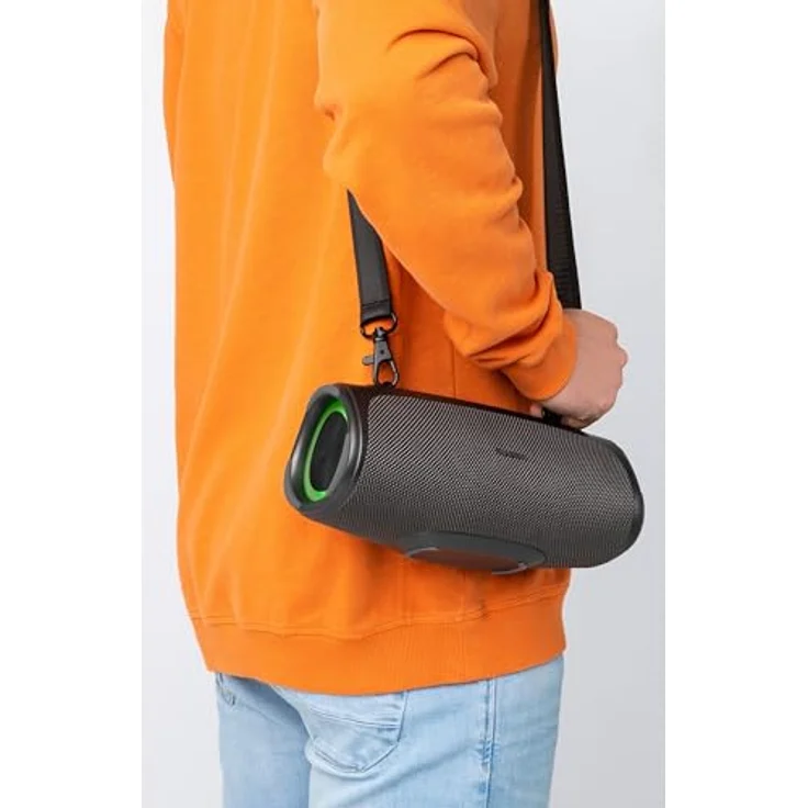 MEDION P61746 tragbarer Bluetooth Lautsprecher (Akku, Bass Boost, RGB Lichteffekte, IPX7 Wasserschutz & robust, integrierte Powerbank, 2X 15 W RMS) Anthrazit – Bild 5