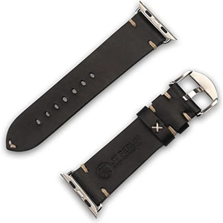 JT Berlin Watchband Alex II Vintage Armband, Edelstahl Armband für Apple Watch 42 mm, 44 mm, 45 mm, 46 mm in Schwarz, geeignet für Watch Series 1 und 2 – Bild 3