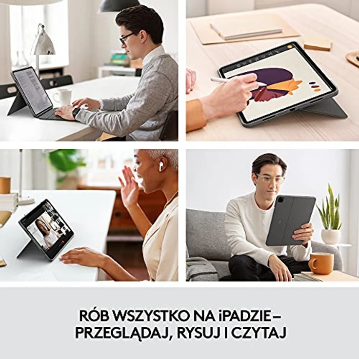 Logitech Combo Touch Tastatur und Foliohülle mit Trackpad für Apple iPad Pro 12.9, hintergrundbeleuchtet, Apple Smart connector, Englisch, Oxford Grey (920-010214) – Bild 2