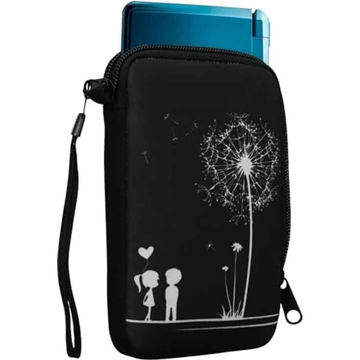kwmobile Tasche für Nintendo 3DS XL, Neopren Hülle mit Pusteblume Love Design in Weiß Schwarz, wasserabweisend und mit Reißverschluss – Bild 5